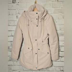 Storm Mountain Beige Winter Parka Sherpa Lined Hooded Coat Size Small